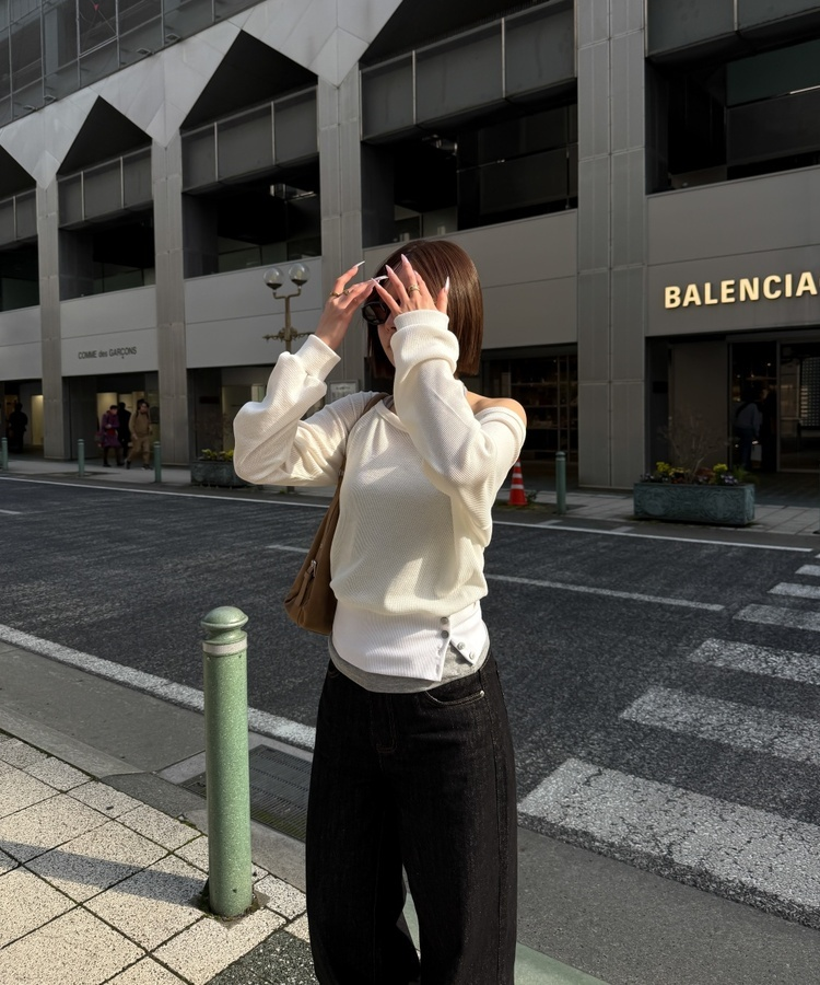 언발 홀터넥 레이어드 탑 화이트