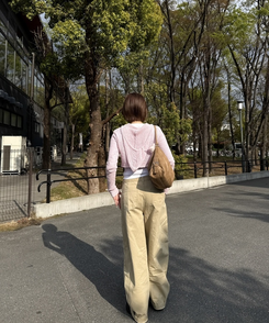 세미배럴 와이드 팬츠 베이지