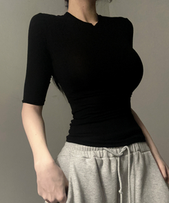 シルキーソフト5分袖半袖TシャツS(5color) BLACK