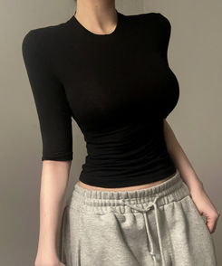 シルキーソフト5分袖半袖TシャツS(5color) BLACK