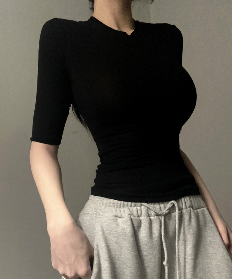 シルキーソフト5分袖半袖TシャツS(5color) BLACK