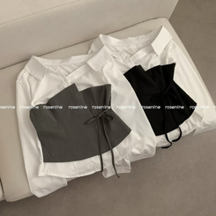 신상12쿠폰 원숄더 탑 레이어드 오프숄더 긴팔 배색 셔츠 블라우스 하객룩 봄 봄옷