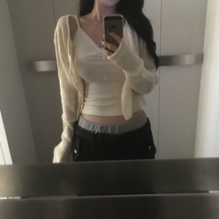 スリムニットクロップカーディガン(5color) IVORY