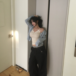 スリムニットクロップカーディガン(5color) SKY BLUE