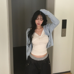 スリムニットクロップカーディガン(5color) SKY BLUE