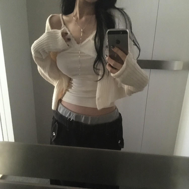 スリムニットクロップカーディガン(5color) IVORY