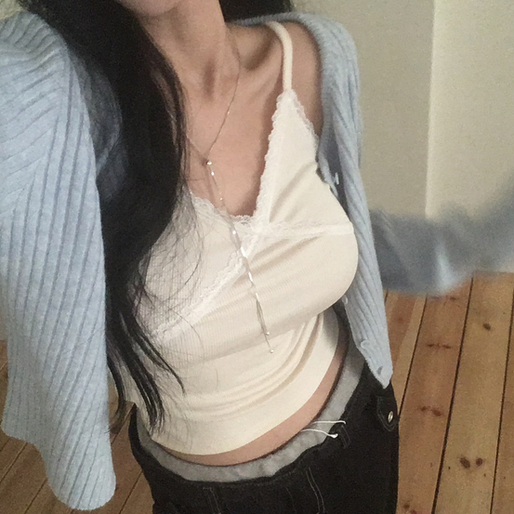 スリムニットクロップカーディガン(5color) SKY BLUE