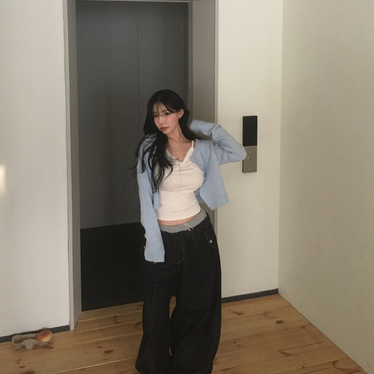 スリムニットクロップカーディガン(5color) SKY BLUE