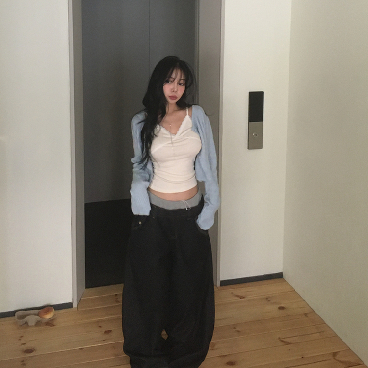 スリムニットクロップカーディガン(5color) SKY BLUE