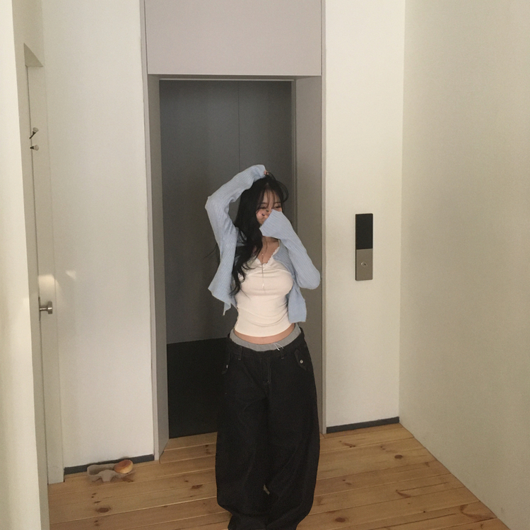 スリムニットクロップカーディガン(5color) SKY BLUE