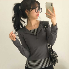 レイヤードストライプTシャツ CHARCOAL