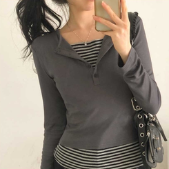 レイヤードストライプTシャツ CHARCOAL