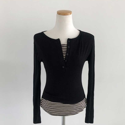 レイヤードストライプTシャツ