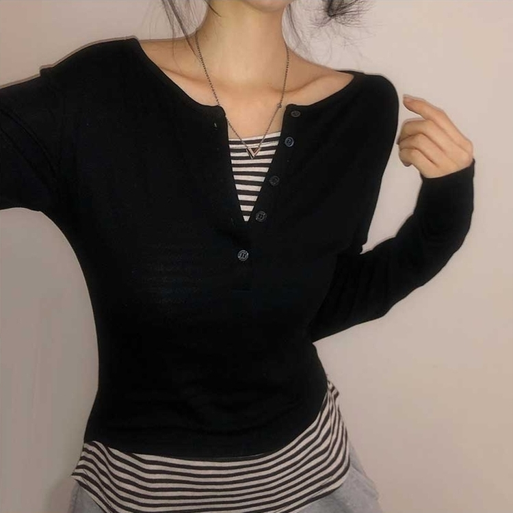 レイヤードストライプTシャツ BLACK