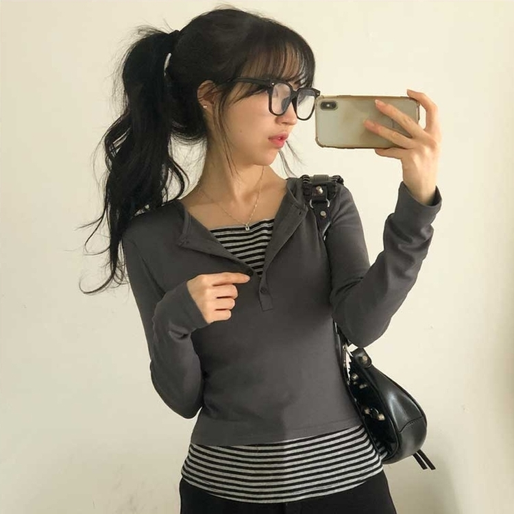 レイヤードストライプTシャツ CHARCOAL