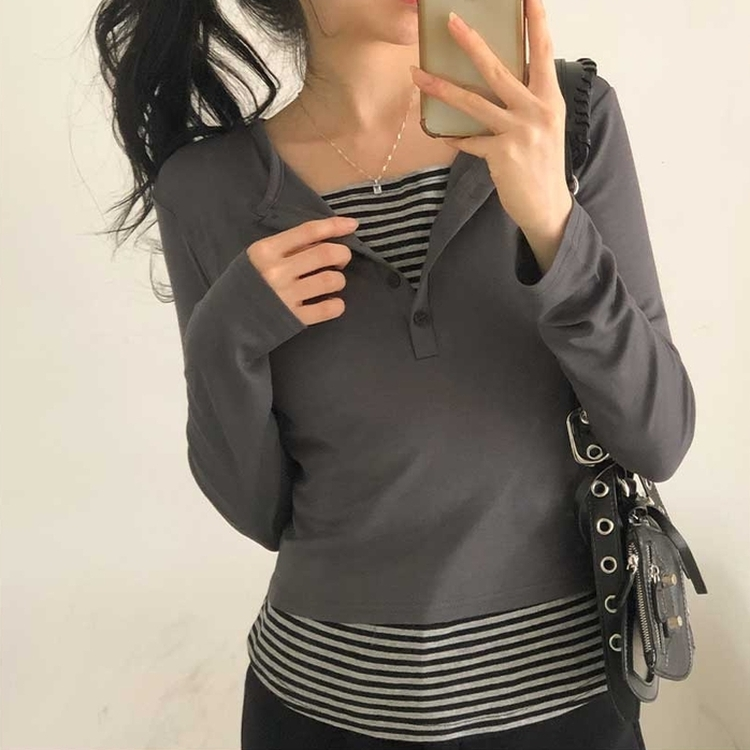 レイヤードストライプTシャツ CHARCOAL