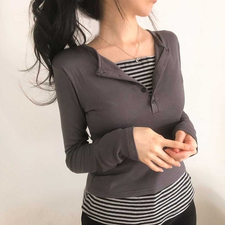 レイヤードストライプTシャツ CHARCOAL