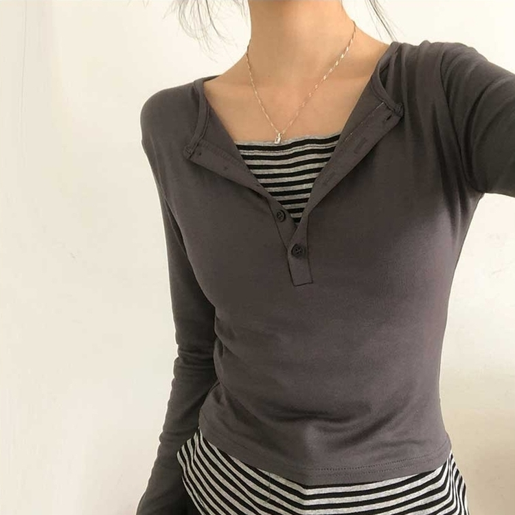 レイヤードストライプTシャツ CHARCOAL