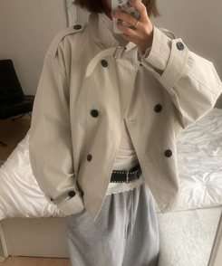 ハイネックバックルトレンチクロップジャケット IVORY