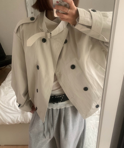 ハイネックバックルトレンチクロップジャケット IVORY