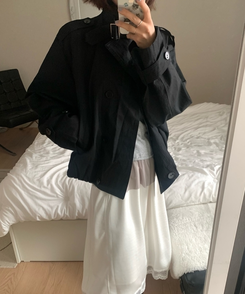 ハイネックバックルトレンチクロップジャケット BLACK