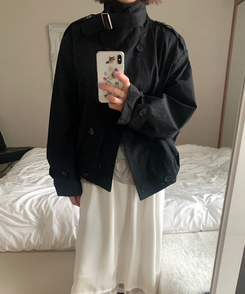 ハイネックバックルトレンチクロップジャケット BLACK