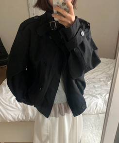 ハイネックバックルトレンチクロップジャケット BLACK