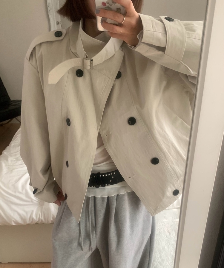 ハイネックバックルトレンチクロップジャケット IVORY
