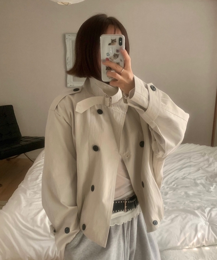 ハイネックバックルトレンチクロップジャケット IVORY