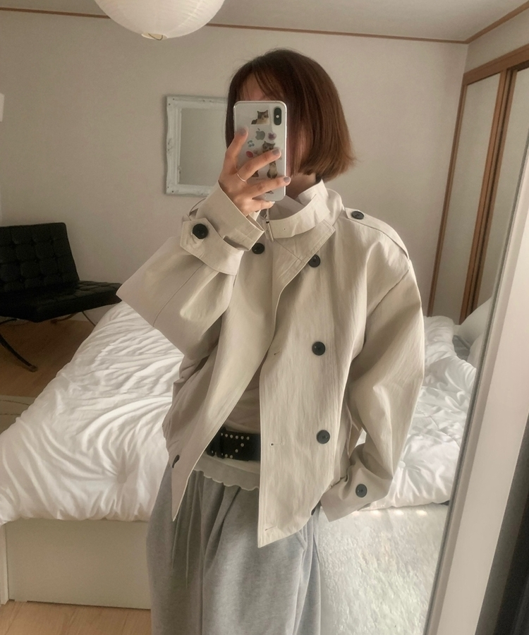 ハイネックバックルトレンチクロップジャケット IVORY