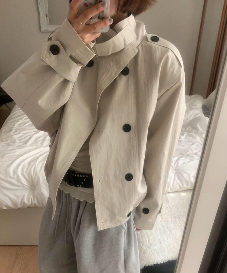 ハイネックバックルトレンチクロップジャケット IVORY