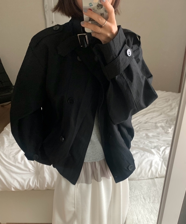 ハイネックバックルトレンチクロップジャケット BLACK