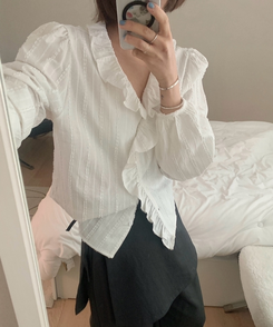 フリルVネックブラウス IVORY