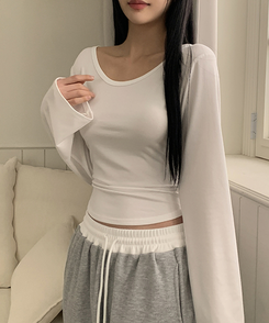 【ROUND/V-NECK】カバー長袖Tシャツ IVORY