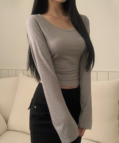 【ROUND/V-NECK】カバー長袖Tシャツ GREY