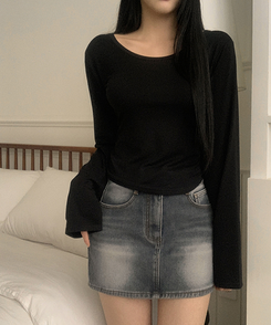 【ROUND/V-NECK】カバー長袖Tシャツ BLACK