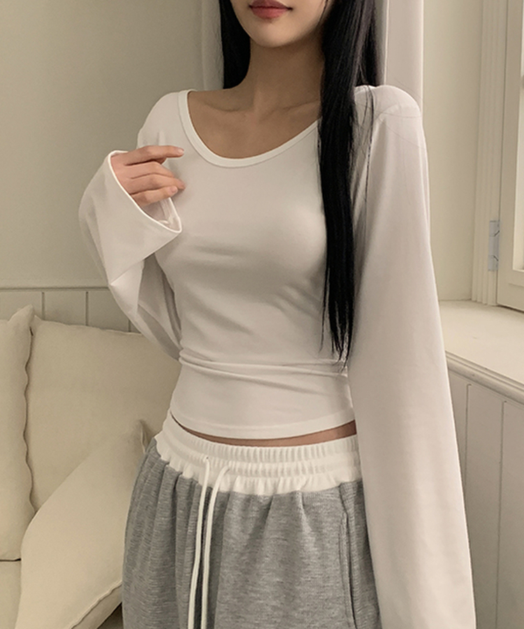 【ROUND/V-NECK】カバー長袖Tシャツ IVORY