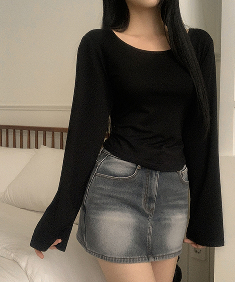 【ROUND/V-NECK】カバー長袖Tシャツ BLACK