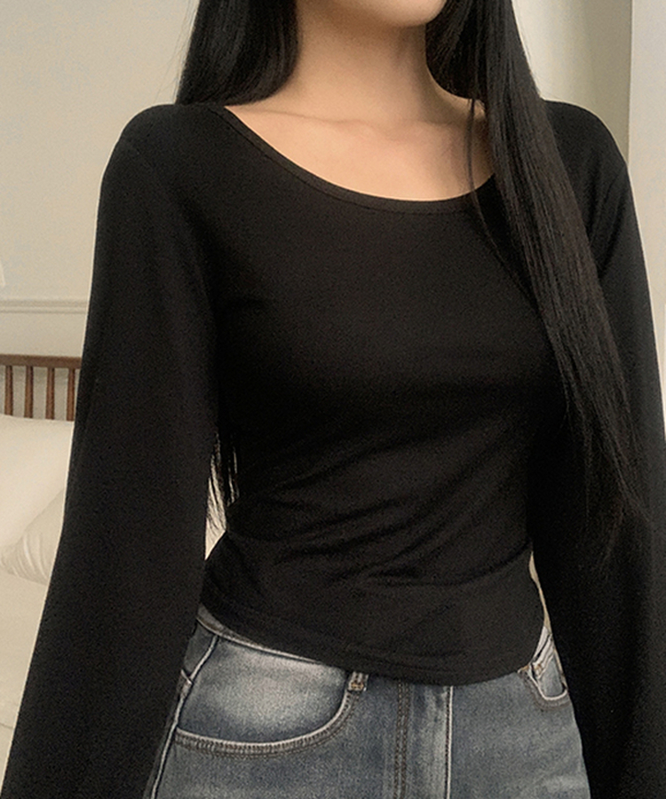 【ROUND/V-NECK】カバー長袖Tシャツ BLACK