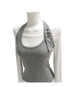 【SET】ボタンホルターキャミソール オフ長袖Tシャツ