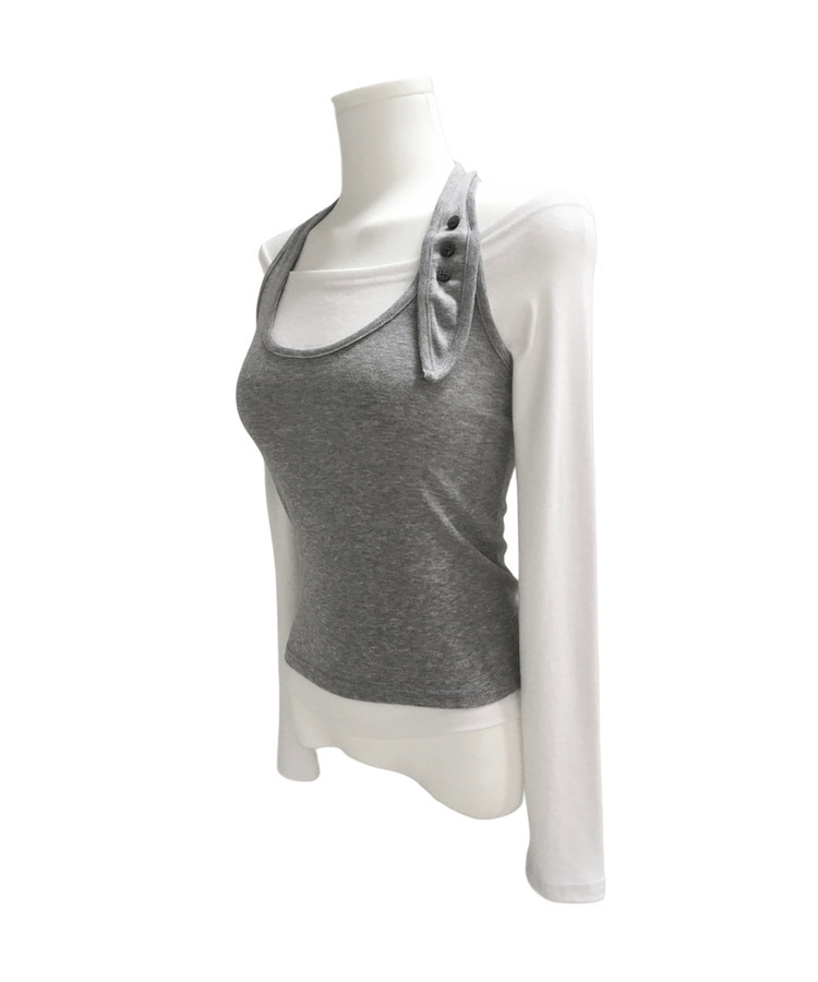 【SET】ボタンホルターキャミソール オフ長袖Tシャツ