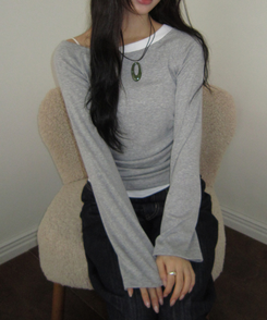 バイカラーシアリング長袖Tシャツ GREY