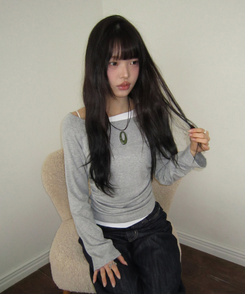 バイカラーシアリング長袖Tシャツ GREY