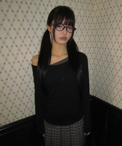 バイカラーシアリング長袖Tシャツ BLACK