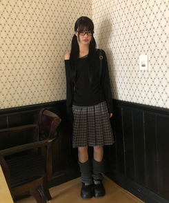 バイカラーシアリング長袖Tシャツ BLACK