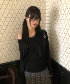 バイカラーシアリング長袖Tシャツ BLACK