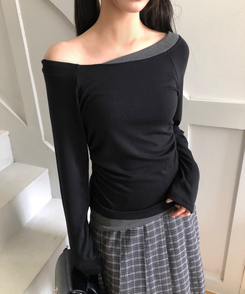 バイカラーシアリング長袖Tシャツ BLACK