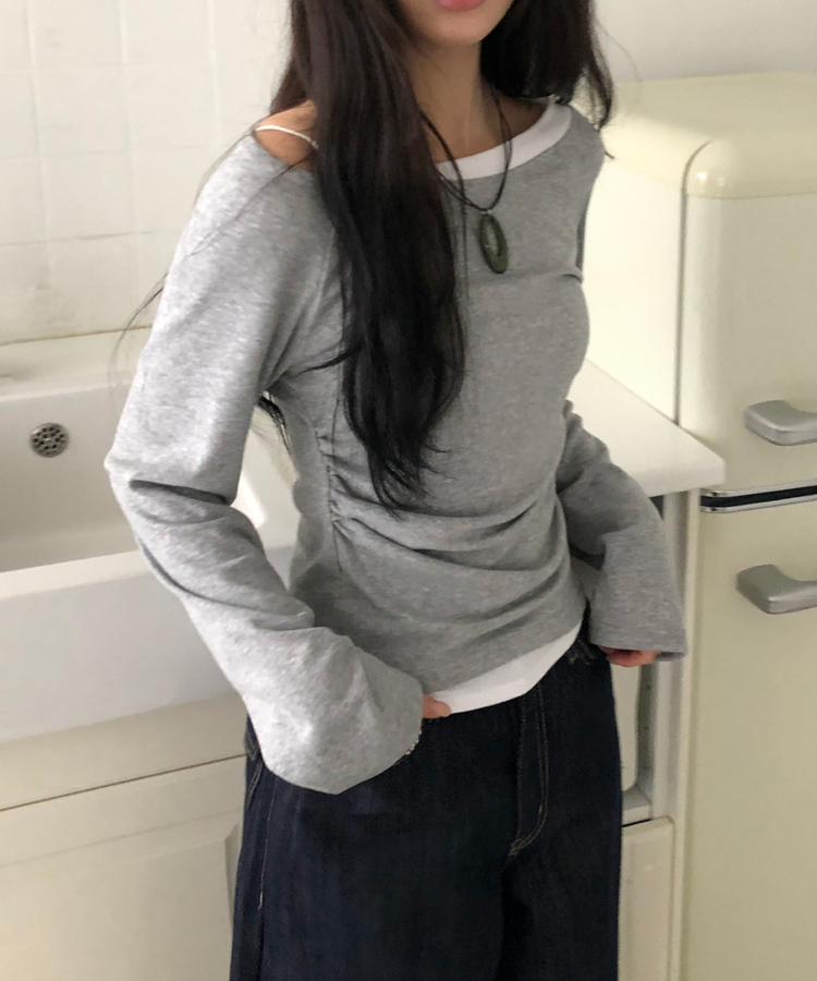 バイカラーシアリング長袖Tシャツ GREY