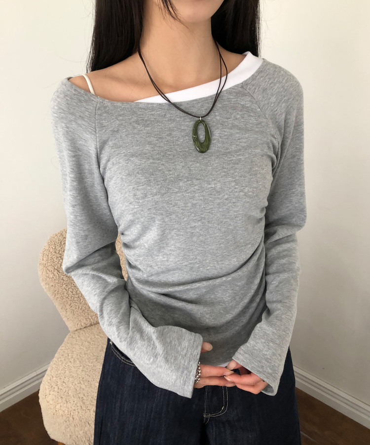 バイカラーシアリング長袖Tシャツ GREY