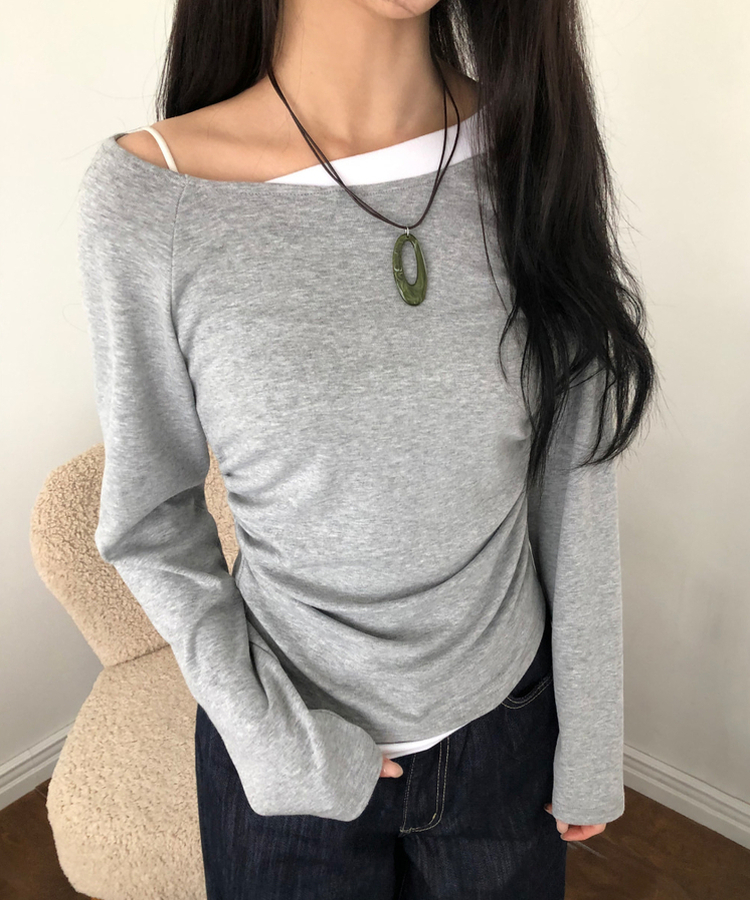 バイカラーシアリング長袖Tシャツ GREY